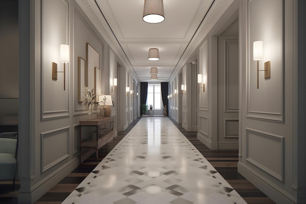 Classic style hallway interior in luxury house Generative AI