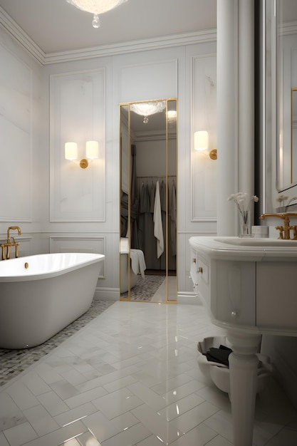 Classic style interior of bathroom in luxury house Generative AI