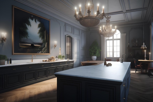 Classic style kitchen interior in luxury house Generative AI content