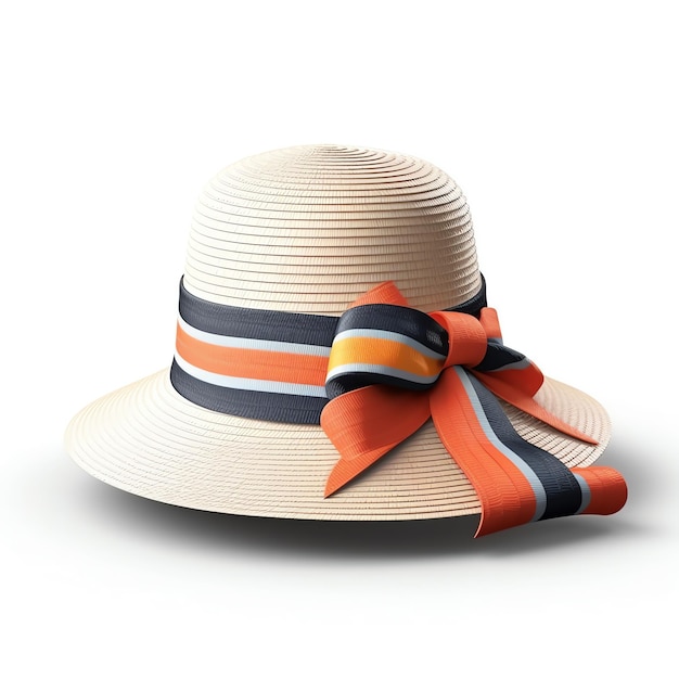 A classic sun hat with a wide brim and a colorful ribbon