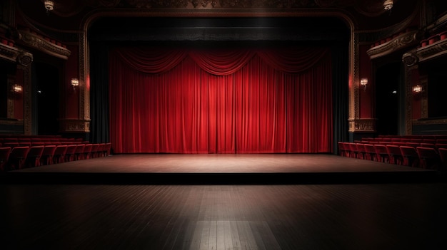 Classic theater music scene with realistic luxury curtains and spotlights Al generated