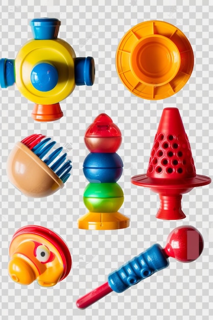 Photo classic toddler toys in three different colors isolated transparent png background