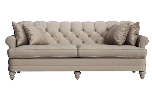 Classic tufted sofa isolated on white background