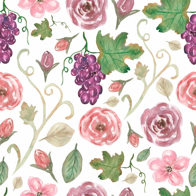 Classic vintage flower pattern with grapes