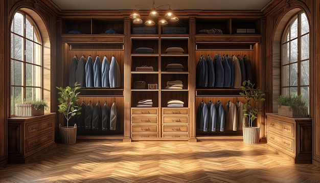 Classic Wardrobe with Wooden Finishes on Parquet Floor