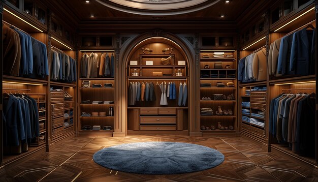 Classic Wardrobe with Wooden Finishes on Parquet Floor