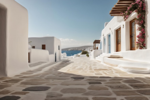 classic white houses lined with stone paving