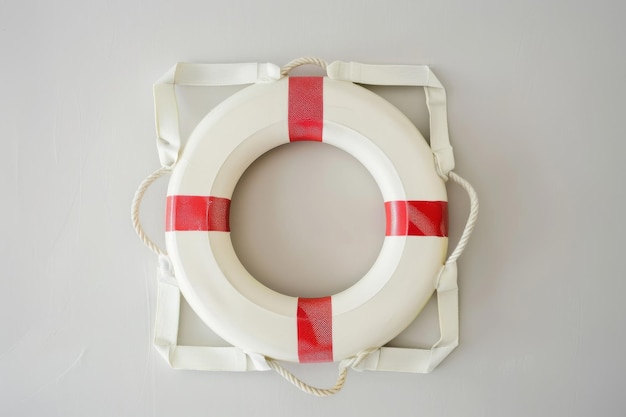 Photo a classic white and red lifebuoy mounted on a neutral background symbolizing safety and rescue