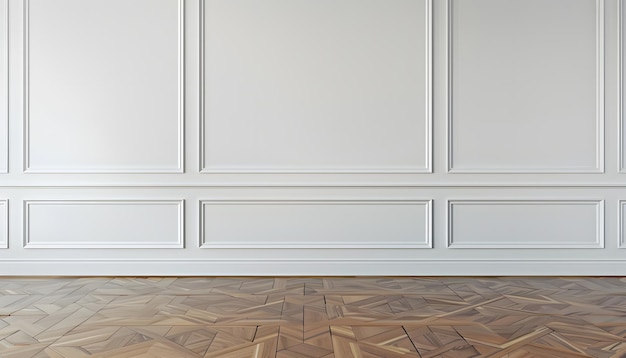 Classic white wall panels moldings and wooden floor simple minimalist background