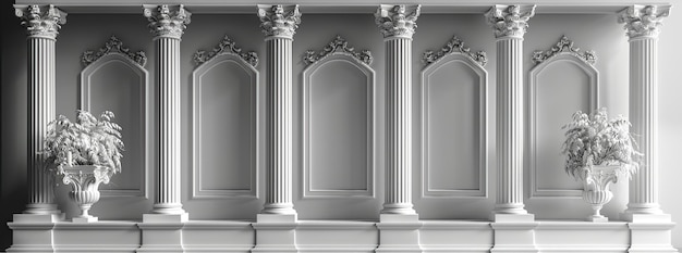 Photo classic white wall with columns and ornamental details