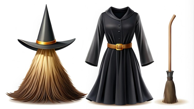 Photo classic witch costume on white background