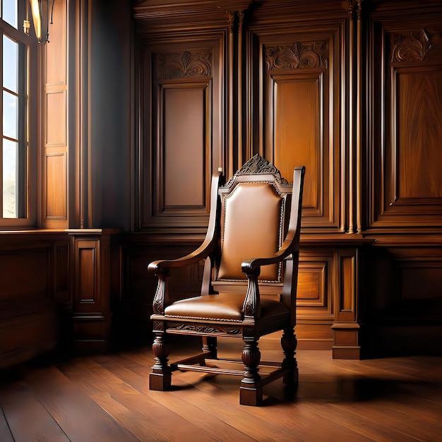 Photo classic wooden courtroom chair and paneling