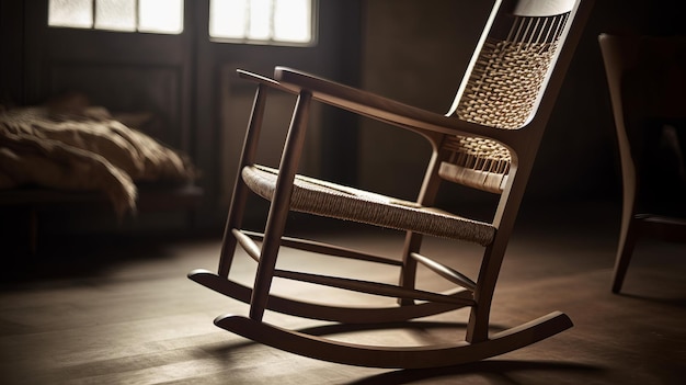 Classic wooden rocking chair closeup AI generated