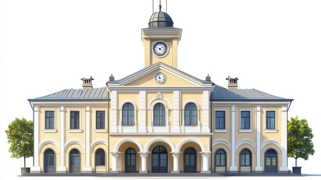 Photo classic yellow building with clock tower and arched entrance