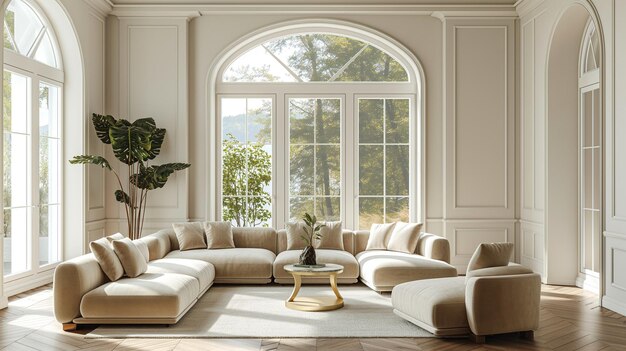 Classical Architecture Living Room with Panoramic Windows