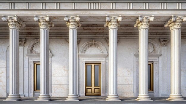 Photo classical architecture with golden doors 3d render