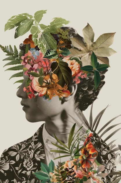 Classical art meets diversity nature in vibrant collage