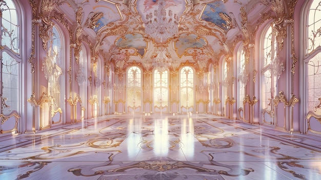 Photo classical ballroom mural in soft pastels with gold accents on a baroque backdrop elegant atmosphere