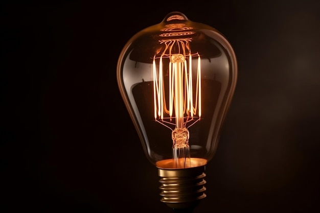 Classical edison s bulb in closeup on brown background generative ai