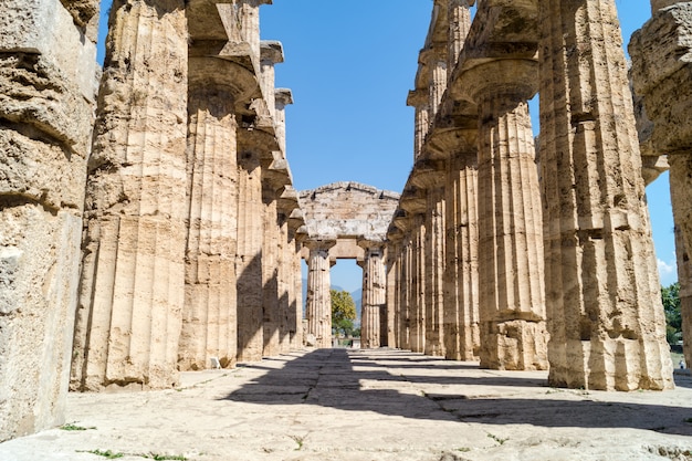 Classical greek temple at ruins of ancient city Paestum, Italy