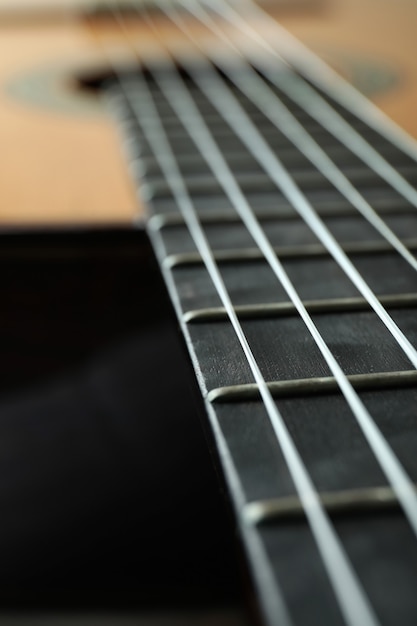 Classical guitar, close up and selective focus