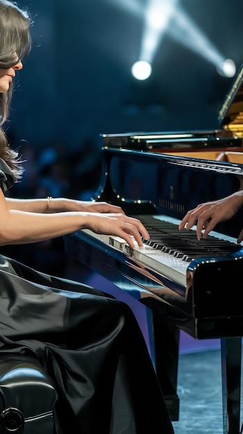 Classical Piano Concert Under the Spotlight Close Up on Pianist Hands Delivering a Powerful Perfo