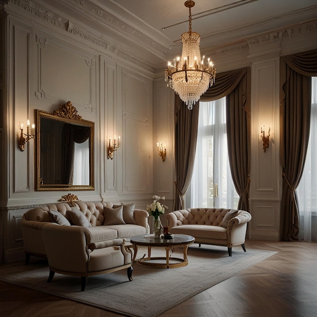 Classical style luxury living room interior