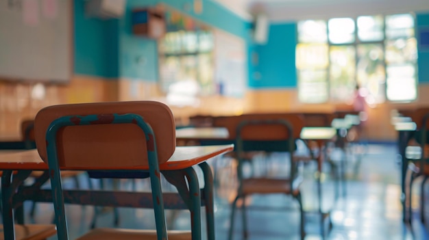 classroom in blur background without young students