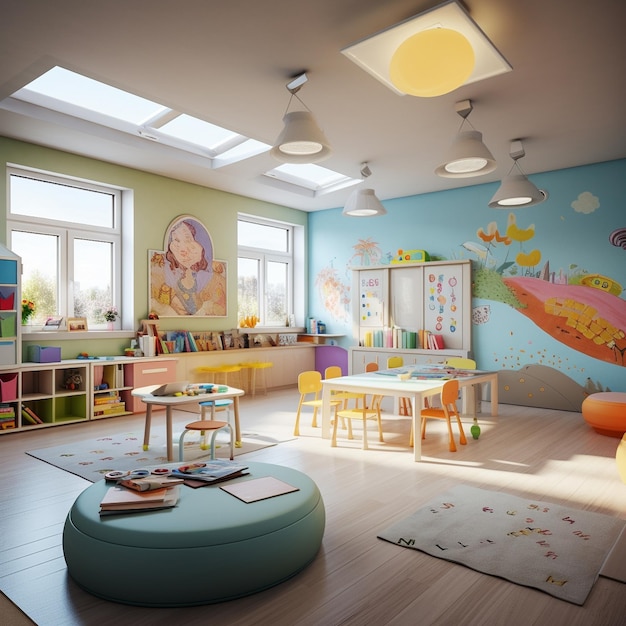 classroom of kindergarten interior desig looking beautiful