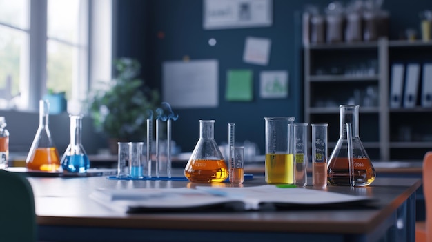 A Classroom Prepared for an Engaging Science Experiment with Various Educational Supplies and Equipment for Students