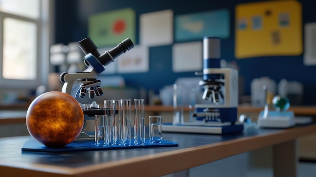 A Classroom Ready for an Engaging Science Lesson with Microbial Displays and Educational Resources