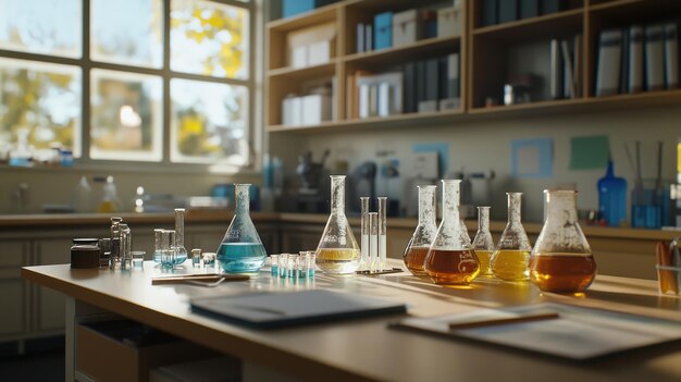 A Classroom Ready for a Science Experiment with Organized Materials and Engaging Visuals for Learning