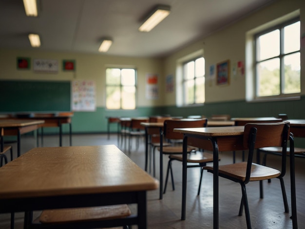 a classroom with a chalkboard that says quot no quot on it