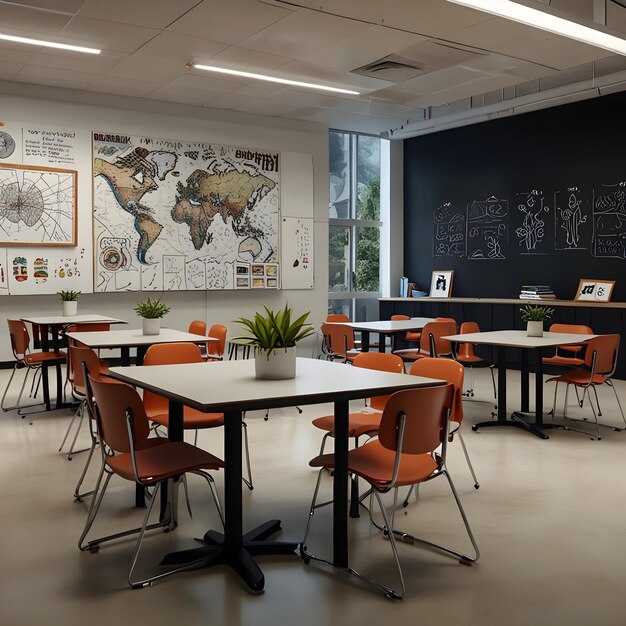 Photo a classroom with a chalkboard that says world map on the wall