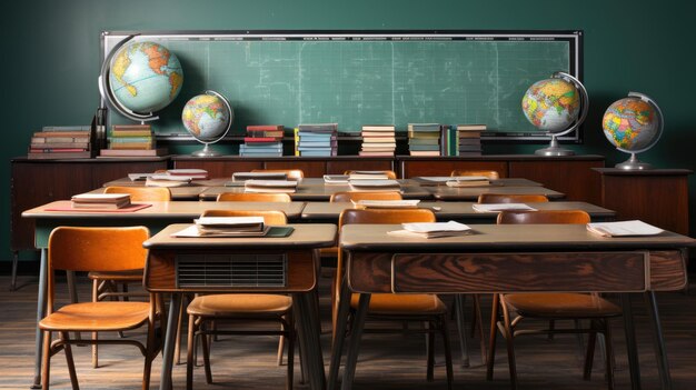 Photo a classroom with a chalkboard with a globe on the top