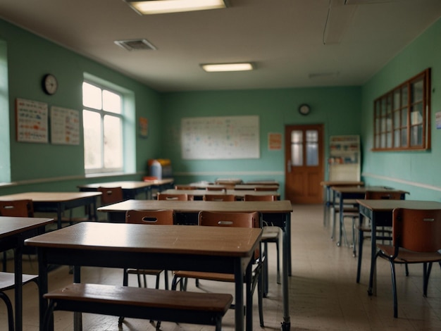 a classroom with a clock on the wall and the words quot no quot on the wall