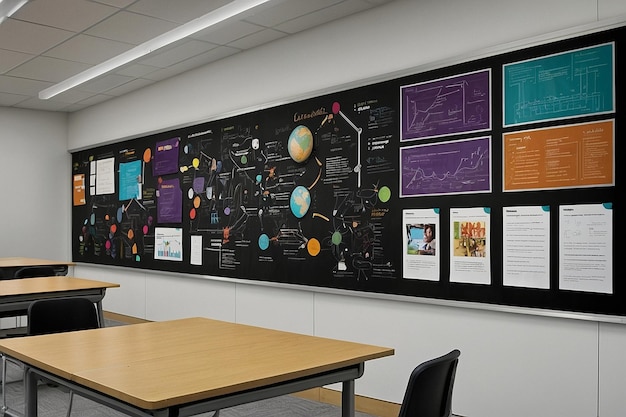 Photo classroom with a collaborative research wall