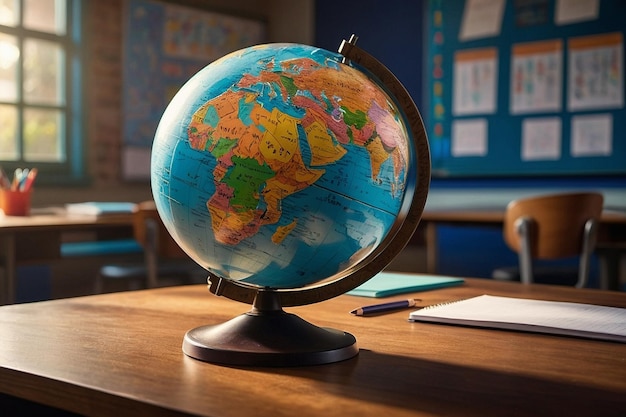 Classroom with a globe on a desk