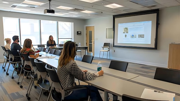 a classroom with a screen that says quot the companys website quot