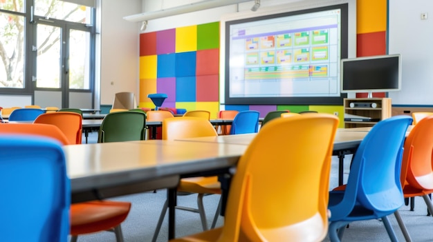 Photo a classroom with a smartboard and modern teaching technology