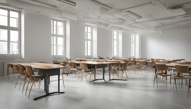 a classroom with tables and chairs that say  school