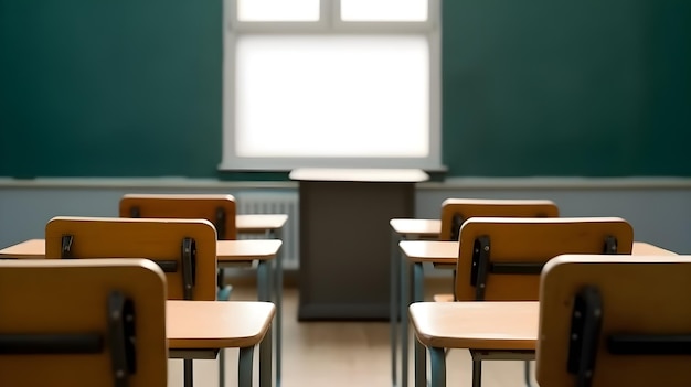 A classroom with a window in the background