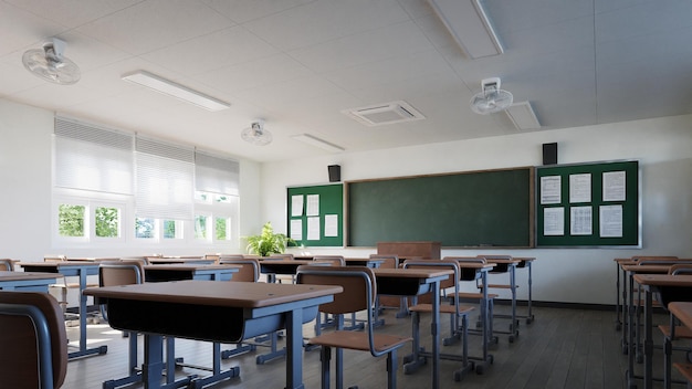 Classroom without student 3d rendering