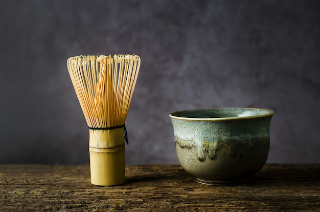 Clay bowl with bamboo whisk