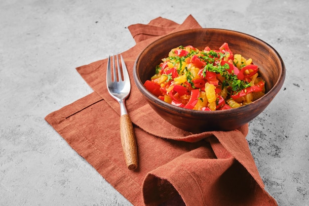 Clay bowl with vegetable ragout