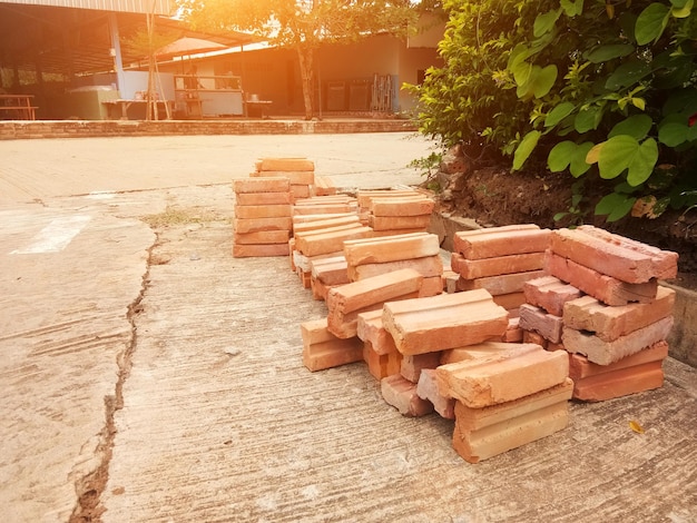 Clay bricks placed on concrete floors