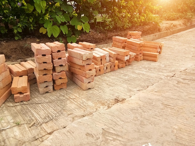 Clay bricks placed on concrete floors