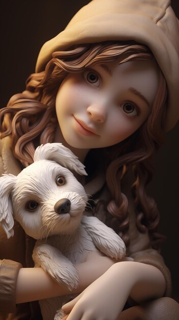 Clay figurine of a girl with a dog