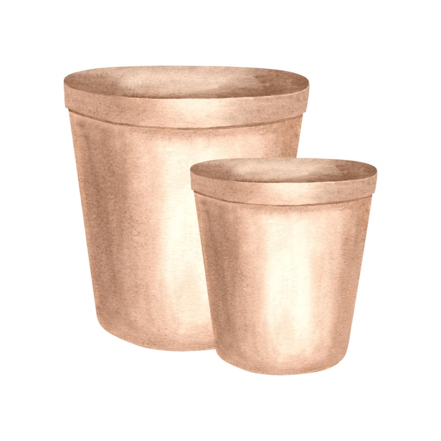 Clay flower pots watercolor illustration garden supplies terracota ceramic container for house plant