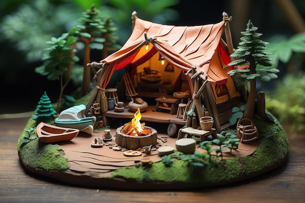 Clay made camping tent with firewood